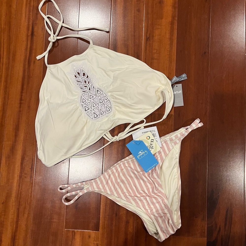 New NWT Aerie O'Neill Ivory Bikini Set Two Piece Halter Pineapple Swimsuit Sz XL